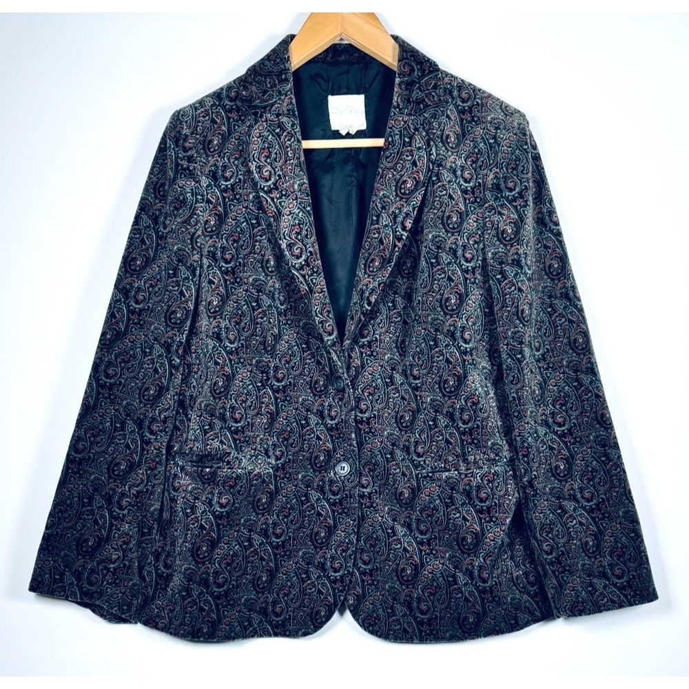 Vintage De Mura Blazer Womens Small Black Charcoal Paisley Lined Made in Japan
